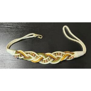 Vintage 80's Earthy Tones Braided Rope Belt With Beaded Details